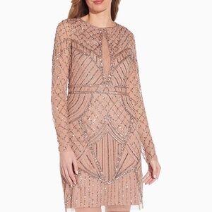 $615 Adrianna Papell Runway Sample Dress 6 Sheath Decorative Pearls & Beads